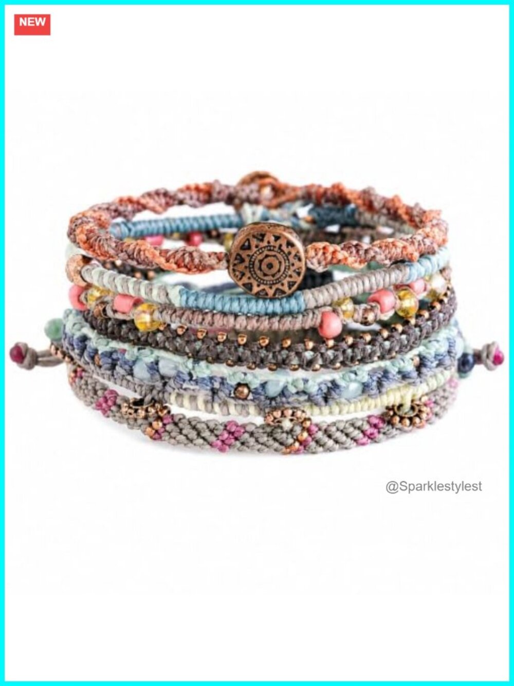 Handmade Beaded Stackable Boho Bracelet Set Waxed Cord Adjustable